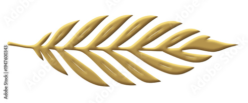 Golden tropical palm leaf isolated on transparent background, decorative botanical leaf element for luxury design, tropical theme and nature vector illustration.
