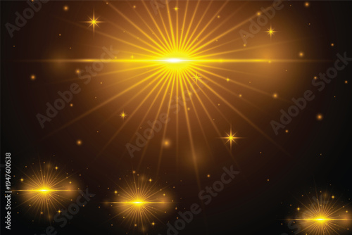 A radiant golden burst of light with sparkling stars against a dark background
