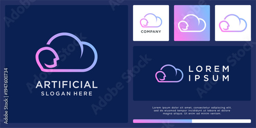 Artificial logo design template with head and cloud