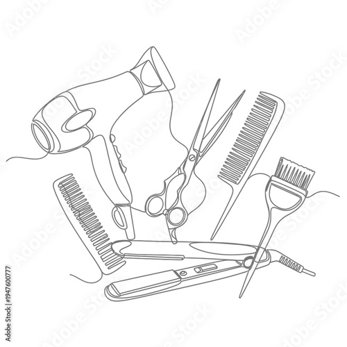 A collection of hairdressing tools and equipment.
