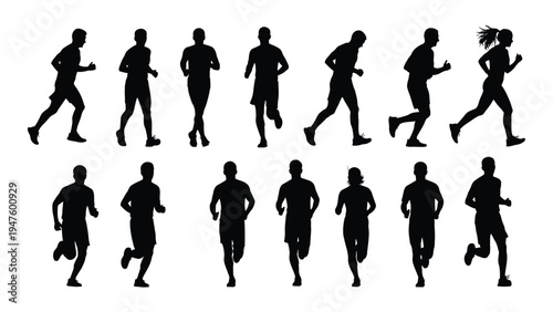 A group of people running in different poses