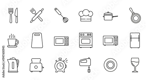 Kitchen Utensils and Appliances Icons Set