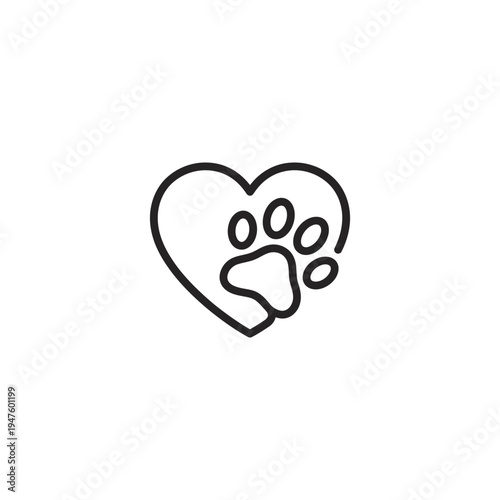 Heart Paw Print Monoline Graphic