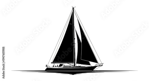 Sailboat on Water with Black Sails.