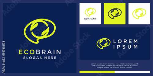 Eco brain logo design template with leaf