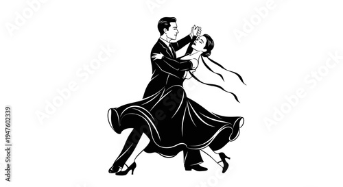 Couple dancing together in formal wear.