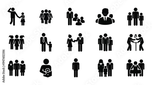 Various groups of people in different social interactions