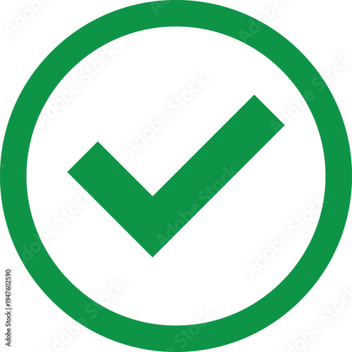 Circular Green Check Mark Icon for Status Verification and Approval Concept, mobile app notifications, digital checklists, and business approval branding.