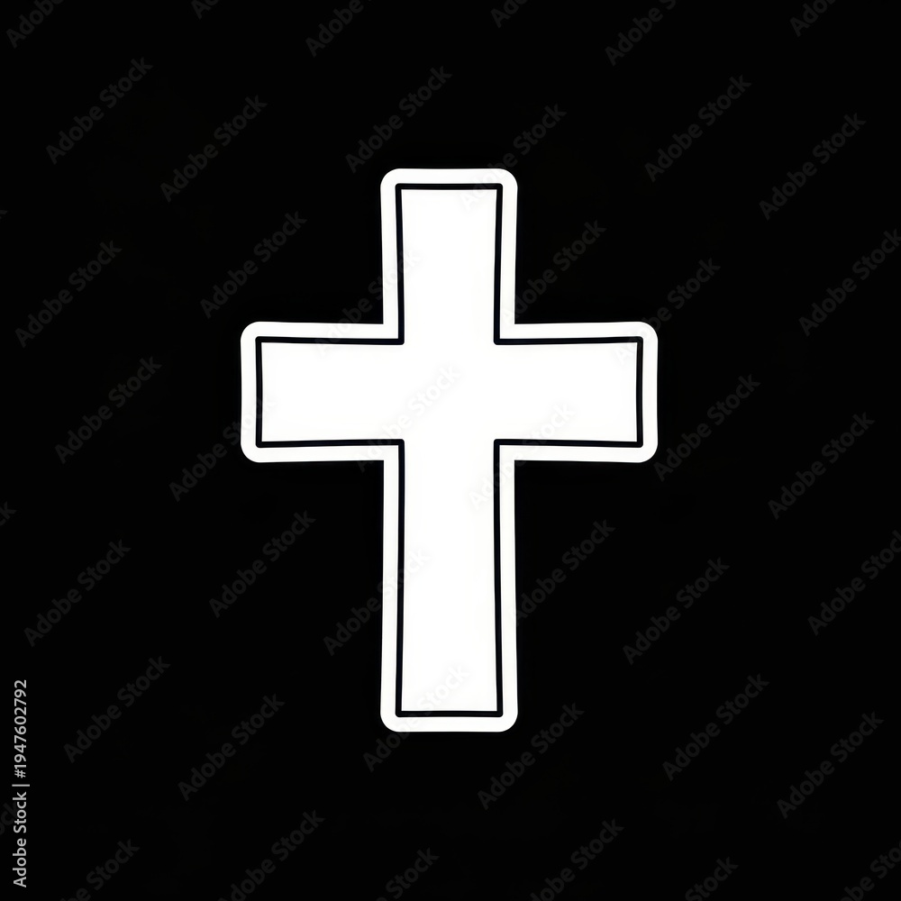 Obraz premium Simple white Christian cross symbol on a black background.