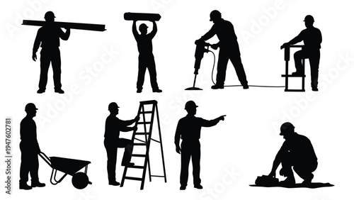 A set of silhouettes of construction workers