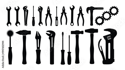 A collection of various tools on a white background