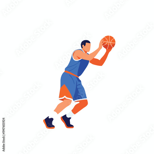 Stylized illustration of a basketball player dribbling the ball with one arm