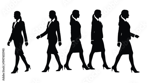 A group of businesswomen walking in a line