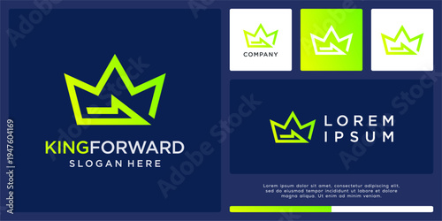 King forward logo design with arrow and crown