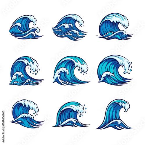 Collection of various ocean wave graphics.