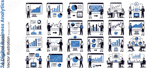Set of 24 digital business analytics icons vector