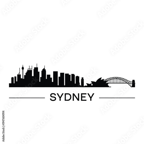 Sydney skyline silhouette with harbor bridge and opera house illustration