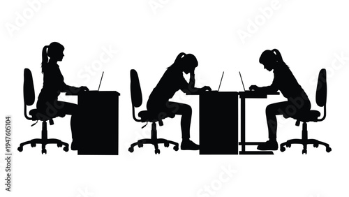 Three people sitting at desks working on computers