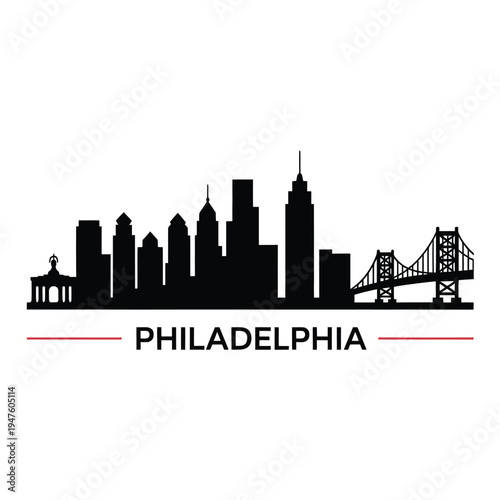 Silhouette of philadelphia skyline featuring iconic buildings and benjamin franklin bridge