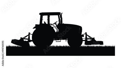 A black silhouette of a tractor with a mower attachment