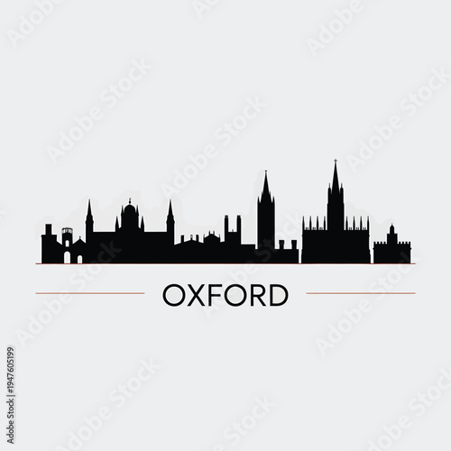 Black silhouette of oxford skyline with the city s name below it