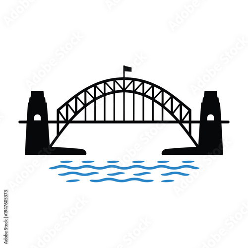 Stylized depiction of the sydney harbour bridge in black and blue