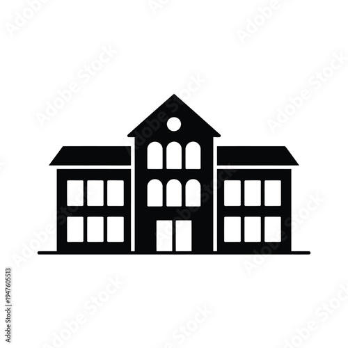 Simple black silhouette of a classic symmetrical building facade