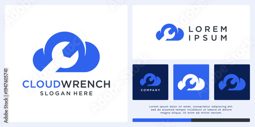 Cloud wrench logo design template