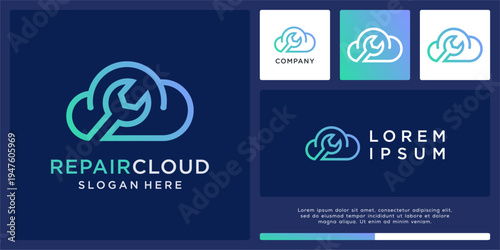Repair cloud logo design template with spanner