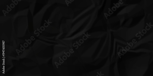 Crumple crushed black paper obsolete rumple craft design. wrinkle ripped cardboard crumple aged closeup recycled document grunge paper background.