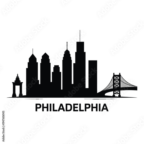 Philadelphia skyline silhouette with landmarks and the city s name