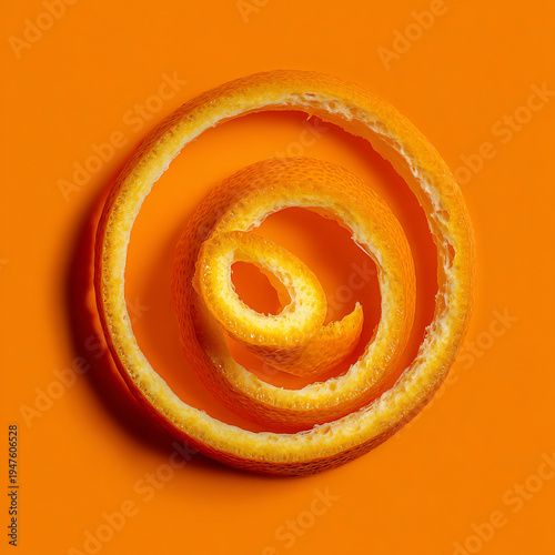 Wallpaper Mural Fresh Orange Peel in a Spiral Shape on a Vibrant Orange Background, Top View Torontodigital.ca