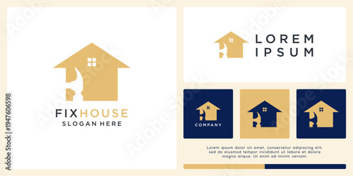 Fix house logo design template with hammer
