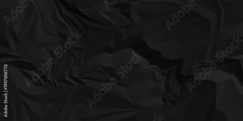 Crumple crushed black paper obsolete rumple craft design. wrinkle ripped creased crumple aged closeup recycled document grunge paper background.
