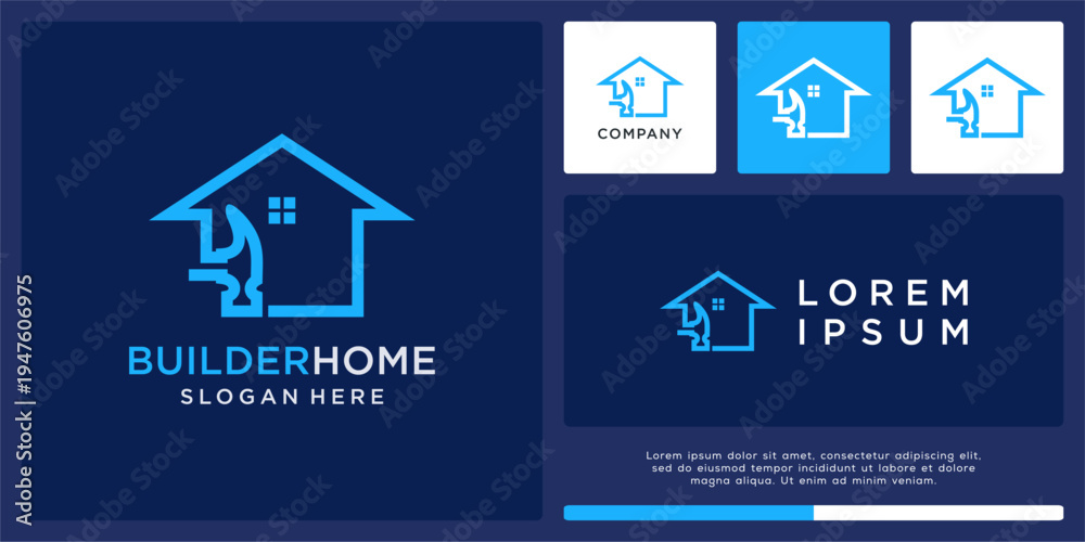 Fototapeta premium Builder home logo design with hammer