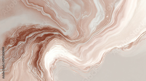 Modern Abstract Nude Pink and White Marble Texture Background with Flowing Liquid Waves and Gold Accents