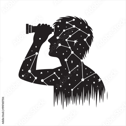 Stargazing constellation abstract silhouette line art logo design concept illustration idea