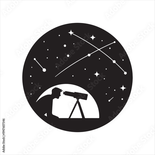 Stargazing constellation abstract silhouette line art logo design concept illustration idea