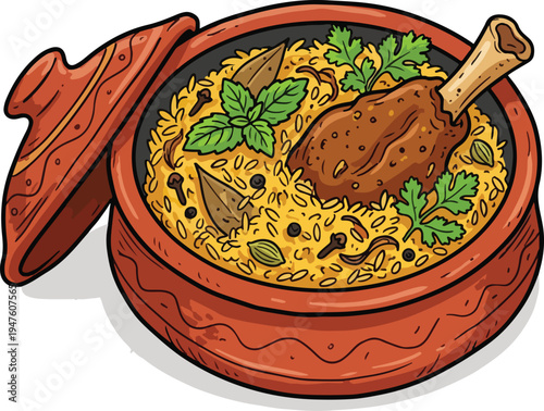 Biryani Bowl: Hand-Drawn Indian Food Illustration
