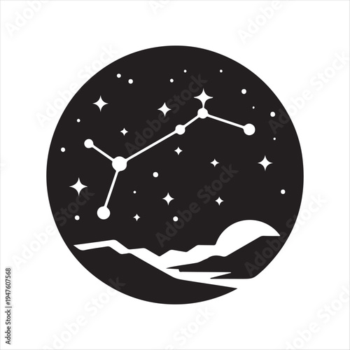 Stargazing constellation abstract silhouette line art logo design concept illustration idea