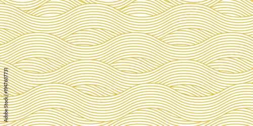 Yellow instant noodle, pasta and spaghetti texture with geometric wavy lines. Ramen, pasta vector pattern. Background abstract food illustration