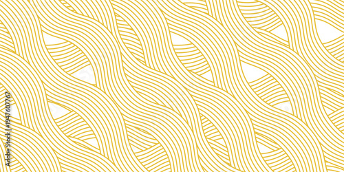 Yellow instant noodle, pasta and spaghetti texture with geometric wavy lines. Ramen, pasta vector pattern. Background abstract food illustration