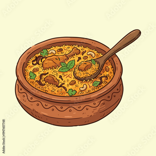 Biryani Bowl: Hand-Drawn Indian Food Illustration
