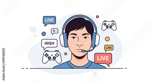 Gamer Streamer Concept with Controller and Headset