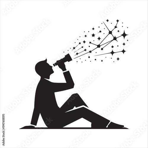 Stargazing constellation abstract silhouette line art logo design concept illustration idea