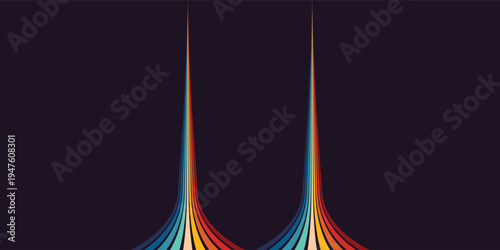 Abstract 1970's background design in futuristic retro style with colorful lines. Vector illustration.