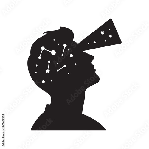 Stargazing constellation abstract silhouette line art logo design concept illustration idea