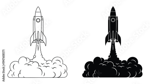 A rocket ship blasting off into the sky