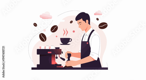 Modern Coffee Machine with Beans and Cups Illustration