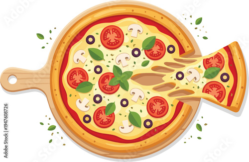 Pizza Perfection: Top-Down Flat Illustration Design